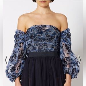 NWT Scanlan Theodore embroidered tulle bustier floral off the shoulder blouse